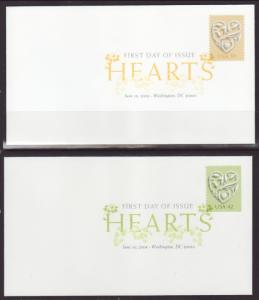 US 4271-4272 Hearts Uncacheted DCP 2008 S/2 U/A FDC