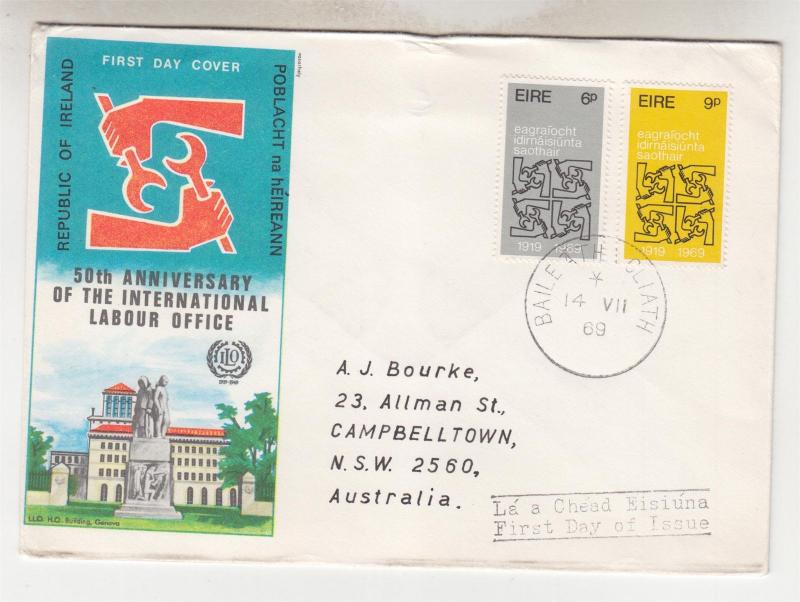 IRELAND, 1969 International Labour Organisation pair, Illustrated fdc.