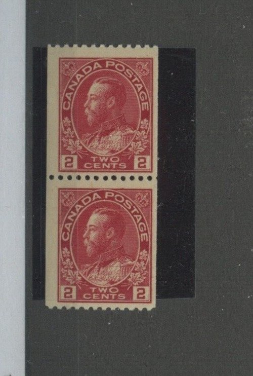 ? #124 Admiral 2c carmine coil pair 1x MNH, 1x F MH  Cat$240 Canada mint
