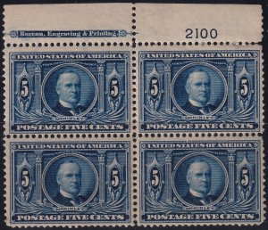 #326 Mint NH, VF, Plate number block of 4, imprint (CV $1,150) (CV $180 - ID4...