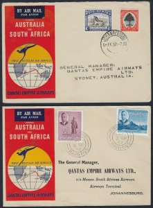 AUSTRALIA SOUTH AFRICA MAURITIUS 1952 FIVE AIR MAIL QANTAS EMPIRE AIRWAYS COVERS