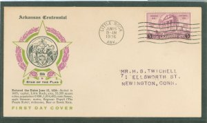 US 782 1936 3c Arkansas Statehood Centennial single on an addressed FDC with a Laird Cachet