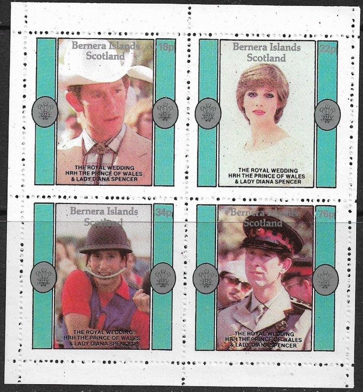 GB BERNERA ISLANDS SCOTLAND 1981 Charles and Diana Royal Wedding Sheet MNH