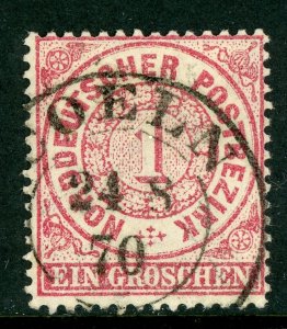 Germany 1869 North German Conf 1gr Rose Perf 14 x 13½ Sc # 16 VFU T751 ⭐⭐⭐