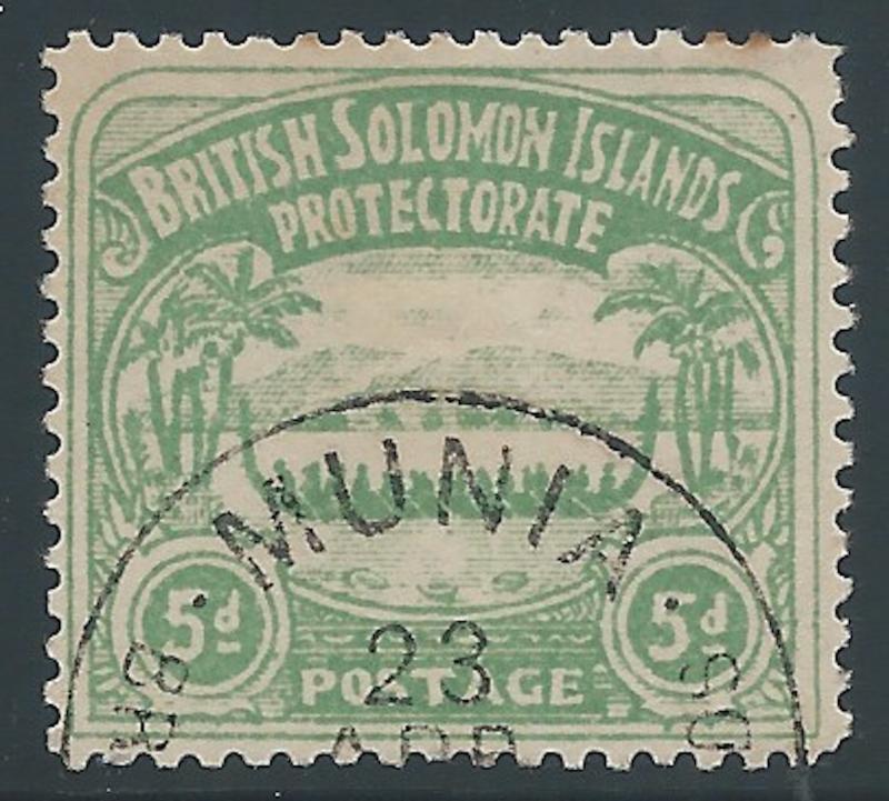 Solomon Islands, 1907, Scott #5, Used, V.F., 5p yellow green