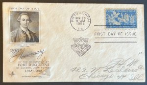 FORT DUQUESNE #1123 NOV 25 1958 PITTSBURGH PA FIRST DAY COVER (FDC) BX6