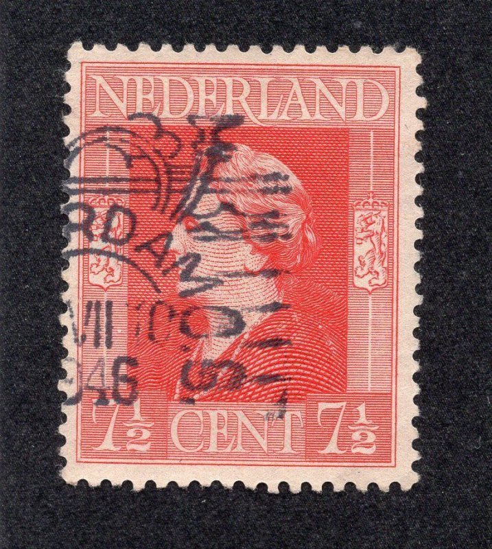 Netherlands 1944 7 1/2c vermillion Wilhelmina, Scott 266 used, value = 25c