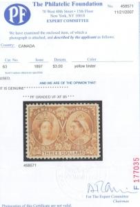 Canada #63 Extra Fine Used With Light CDS & Ideal Color **With Graded Cert.**