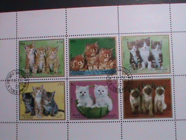 ​SHARJAH-1972 WORLD FAMOUS LOVELY CATS CTO SHEET-VF -WITH FIRST DAY  CANCEL