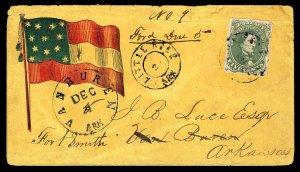 WCstamps: CSA #1 / $2,500 - Confederate Patriotic Cover, Fort Smith, AR (F12-4)