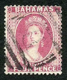 Bahamas SG43 4d rose wmk Crown CA Perf 14 Cat 60 pounds