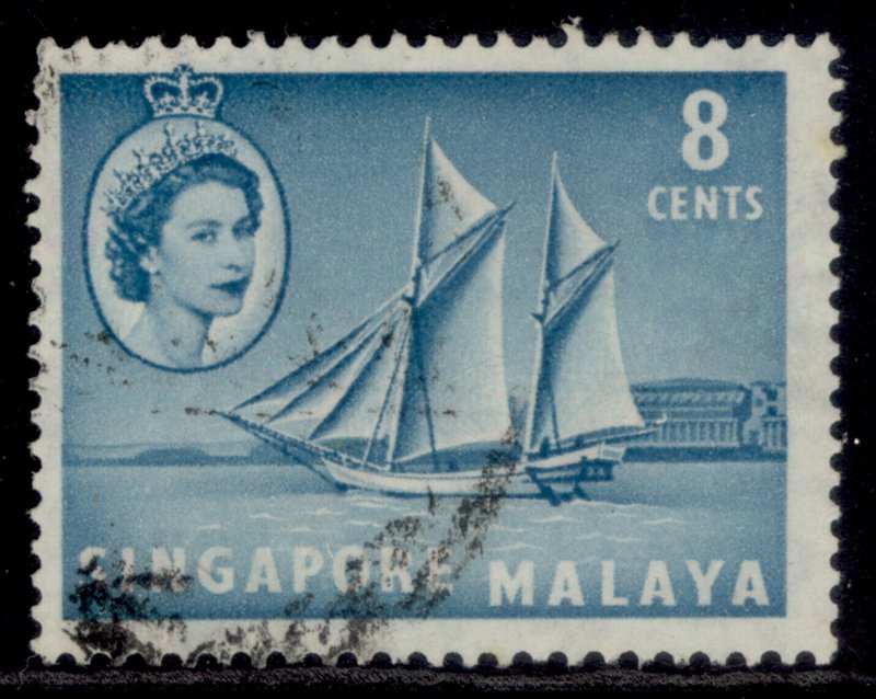 SINGAPORE QEII SG43, 8c turquoise-blue, FINE USED.