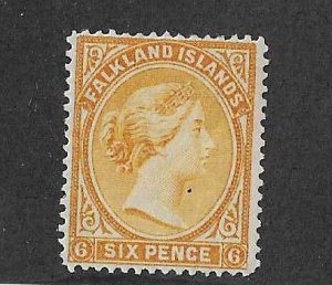 Falkland Islands Sc #16a 6p yellow orange OG VF