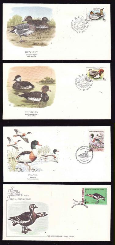 Flora & Fauna of the World #168-Birds-Goose-Ducks-Wigeon-four different FDCs wit