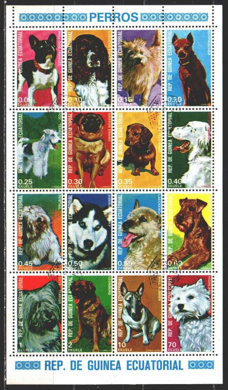 Equatorial Guinea. 1977. Small sheet 1054-69. Dogs. USED.