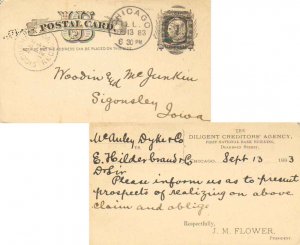 United States Illinois Chicago 1883 Wesson duplex Type H(1)  Postal Card  Rev...