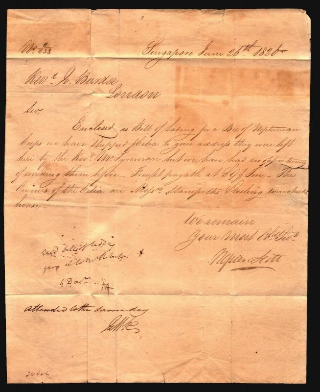 Straits Settlements EARLY 1826 Stampless Merchant Letter to London - Z14688