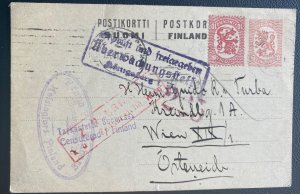 1918 Helsinki Finland Stationery Postcard Cover To Vienna Austria