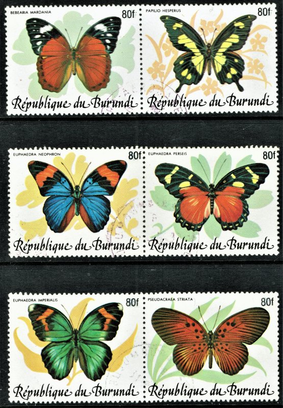 [mag071] BURUNDI 1989 Scott#654D/F SURCHARGED 80frs BUTTERFLIES Used in pairs