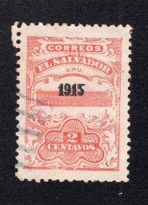 Salvador 1915 2c red Overprint, Scott 415 used, value = 25c