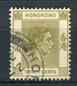 HONG KONG; 1938-40s early GVI Portrait issue fine used Shade of 30c. value