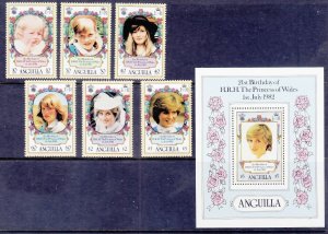 Anguilla 485-91 MNH 1982 Princess Diana 21st Birthday w/Souvenir sheet VF