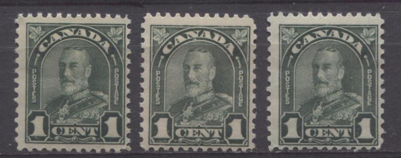 Canada #163b 1c Green King George V 1930-35 Arch Issue Die 1 3 shades F-70 NH