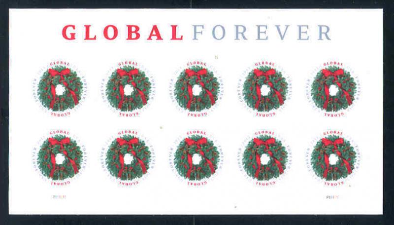 US 4814 Wreath Global Forever Sheet MNH 2014 Double Plate Numbers