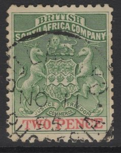 RHODESIA SG27 1895 2d GREEN & RED USED