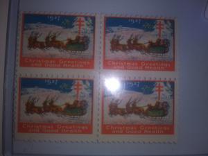 1927 CHRISTMAS SEALS BLOCK OF 4 NEVER HINGED GEMS !! GREAT FIND !!