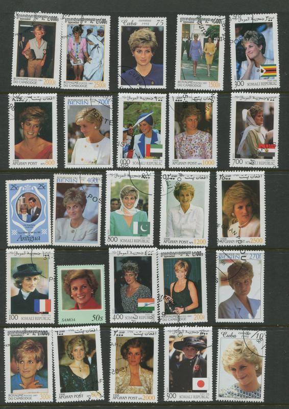 Lady Diana Issues - World  - Fine Used - 1 page of 25 Stamps