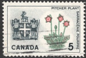 Canada SC#427 5¢ Pitcher Plant and Arms of Newfoundland (1966) Used