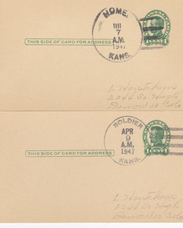 Soldier /  Home Postmarks on 2 Postal Cards