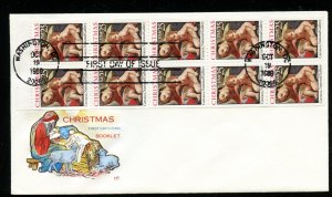 US 2427a Christmas 1989 Madonna Bklt pane 10 PB  UA Farnam (HF) cachet FDC