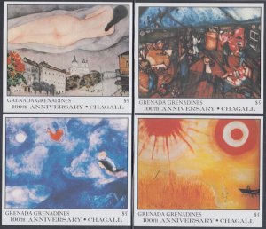 GRENADA GRENADINES Sc #852-61 CPL MNH SET of 10 S/S - MARC CHAGALL PAINTINGS