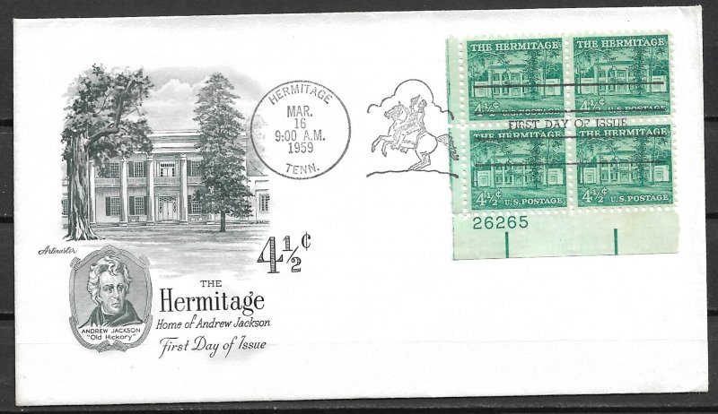 1959 Sc1037 4½¢ The Hermitage PB4 FDC
