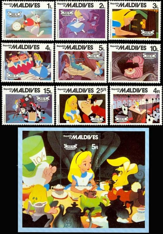MALDIVES DISNEY ALICE IN WONDERLAND SET OF 9 PLUS S/S