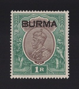 Burma Sc #13 (1937) 1R green & brown King George V India Overprint VF H Mint