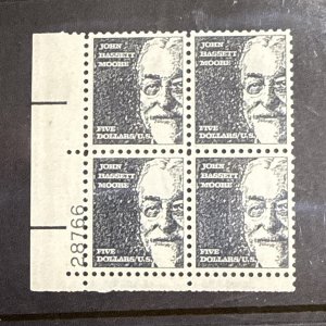 Scott # 1295 John Bassett Moore $5 Stamp, MNH Plate Block of 4