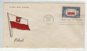 1943 WW2 Patriotic FIDELITY FDC OVERRUN COUNTRIES 909-2 POLAND CHICAGO CANCEL