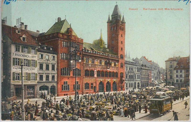 57586 -  SWITZERLAND -  Vintage Postcard - Basel-Stadt: BASEL  -  MARKET Tram