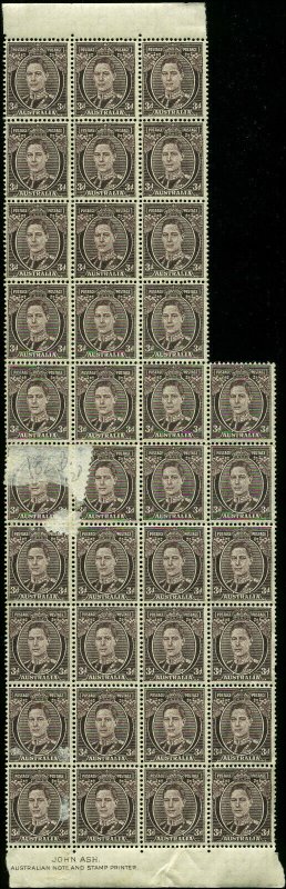Australia Scott #183A Partial Sheet of 56 with Top and Bottom Margins MNH