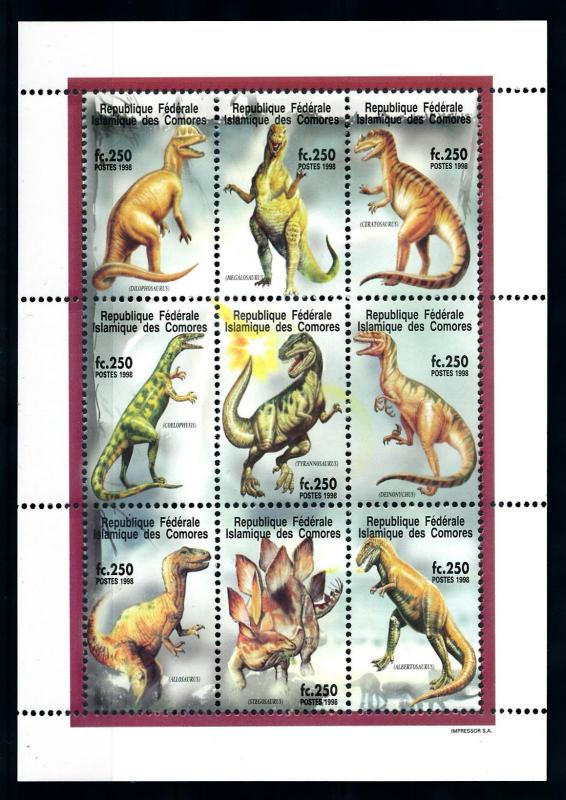 [75631] Comores 1998 Prehistoric Animals Dinosaurs Sheet MNH