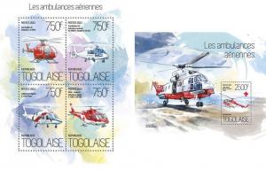 Ambulance Special Transport Medicine Red Cross Helicopters Togo MNH stamp set