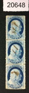 MOMEN: US STAMPS # 24 STRIP OF 3 USED POS.9-29R8 LOT # 20648