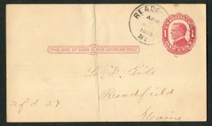 1913 US Postal Card McKinley 1c Red Readfield ME Local RFD 27 Gile Family