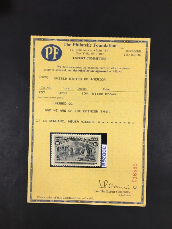 momen: US Stamps #237 Mint OG NH PSE Graded VF/XF-85J LOT #87980