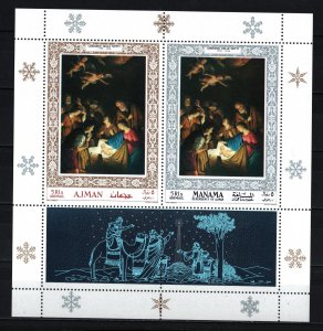 AJMAN/MANAMA 1968 CHRISTMAS PAINTINGS SHEET OF 2 STAMPS PERF. MNH