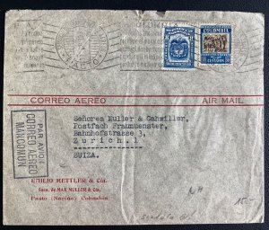 1934 Pasto Colombia Airmail Commercial Cover to Zurich Switzerland