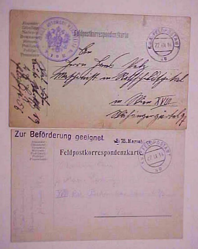 AUSTRIA   1914  FPO 49, 1915 FPO 56  on CARDS
